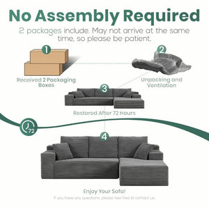 English Elm Grey Corduroy Modular Sectional Sofa Reversible Chaise Living Room Couch Gray Striped T6200S00003