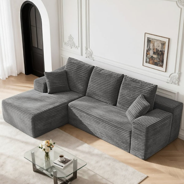 English Elm Grey Corduroy Modular Sectional Sofa Reversible Chaise Living Room Couch Gray Solid T6200S00004
