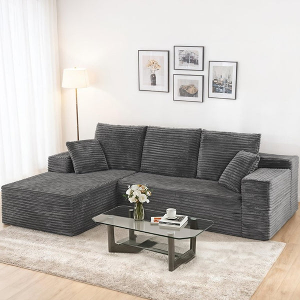 English Elm Grey Corduroy Modular Sectional Sofa Reversible Chaise Living Room Couch Gray Solid T6200S00004