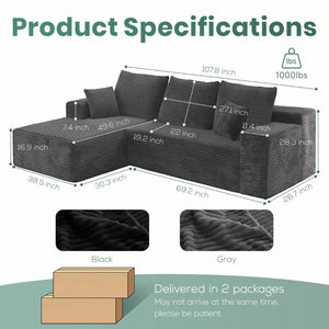English Elm Grey Corduroy Modular Sectional Sofa Reversible Chaise Living Room Couch Gray Solid T6200S00004