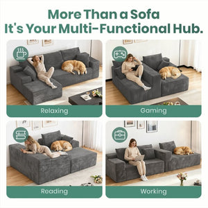 English Elm Grey Corduroy Modular Sectional Sofa Reversible Chaise Living Room Couch Gray Solid T6200S00004