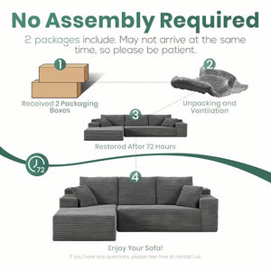 English Elm Grey Corduroy Modular Sectional Sofa Reversible Chaise Living Room Couch Gray Solid T6200S00004