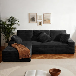 English Elm 105 Inch Modular L Shaped Sectional Sofa with Corduroy Upholstery and Memory Foam Cushions Black Left Facing T6200S00006