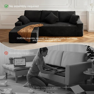 English Elm 105 Inch Modular L Shaped Sectional Sofa with Corduroy Upholstery and Memory Foam Cushions Black Left Facing T6200S00006