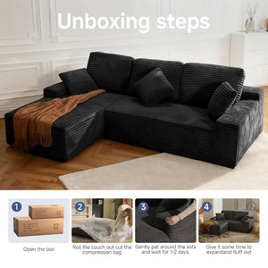 English Elm 105 Inch Modular L Shaped Sectional Sofa with Corduroy Upholstery and Memory Foam Cushions Black Left Facing T6200S00006