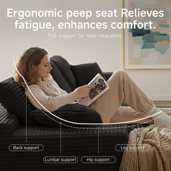 English Elm 105 Inch Modular L Shaped Sectional Sofa with Corduroy Upholstery and Memory Foam Cushions Black Left Facing T6200S00006