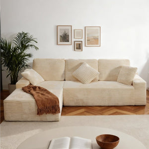 English Elm 105 Inch Modular L Shaped Sectional Sofa with Corduroy Upholstery and Memory Foam Cushions Beige Left Facing T6200S00007