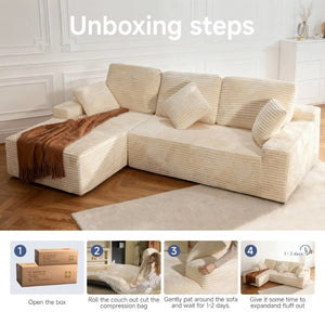 English Elm 105 Inch Modular L Shaped Sectional Sofa with Corduroy Upholstery and Memory Foam Cushions Beige Left Facing T6200S00007