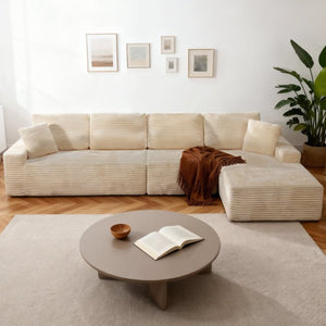 English Elm 142 Inch Cloud Modular Corduroy Sectional Sofa with L Shaped Chaise for Living Rooms Right Facing T6200S00008