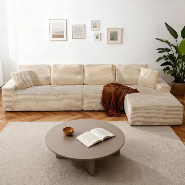 English Elm 142 Inch Cloud Modular Corduroy Sectional Sofa with L Shaped Chaise for Living Rooms Right Facing T6200S00008