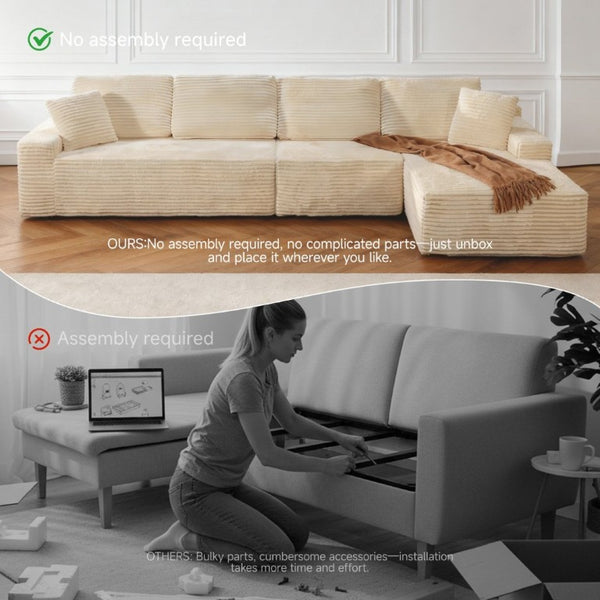 English Elm 142 Inch Cloud Modular Corduroy Sectional Sofa with L Shaped Chaise for Living Rooms Right Facing T6200S00008