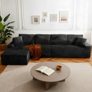 English Elm 142 Inch Corduroy Cloud Sectional Sofa Left Chaise Modular No Assembly Needed T6200S00009