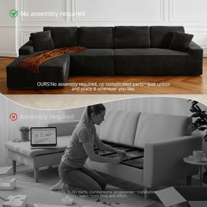 English Elm 142 Inch Corduroy Cloud Sectional Sofa Left Chaise Modular No Assembly Needed T6200S00009