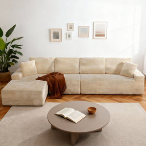 English Elm 142 Inch Cloud Modular Corduroy Sectional Sofa with L Shaped Chaise for Living Rooms Left Facing T6200S00010