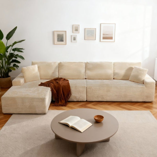 English Elm 142 Inch Cloud Modular Corduroy Sectional Sofa with L Shaped Chaise for Living Rooms Left Facing T6200S00010