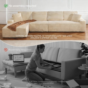 English Elm 142 Inch Cloud Modular Corduroy Sectional Sofa with L Shaped Chaise for Living Rooms Left Facing T6200S00010