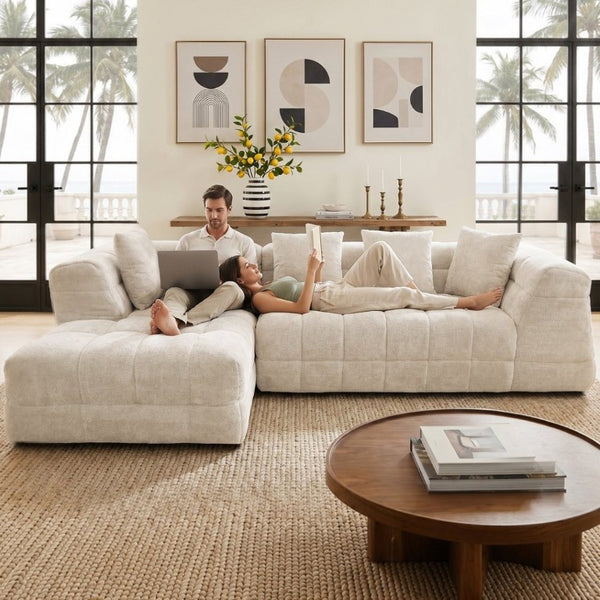 English Elm 104.7''Oversized Chenille Cloud Sectional Deep Seat Modular L-Shape Living Room Couch T6200S00011