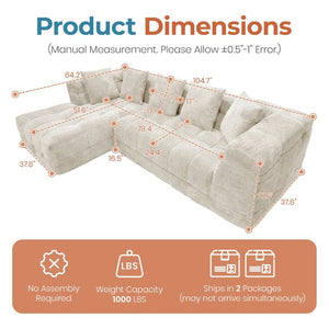 English Elm 104.7''Oversized Chenille Cloud Sectional Deep Seat Modular L-Shape Living Room Couch T6200S00011