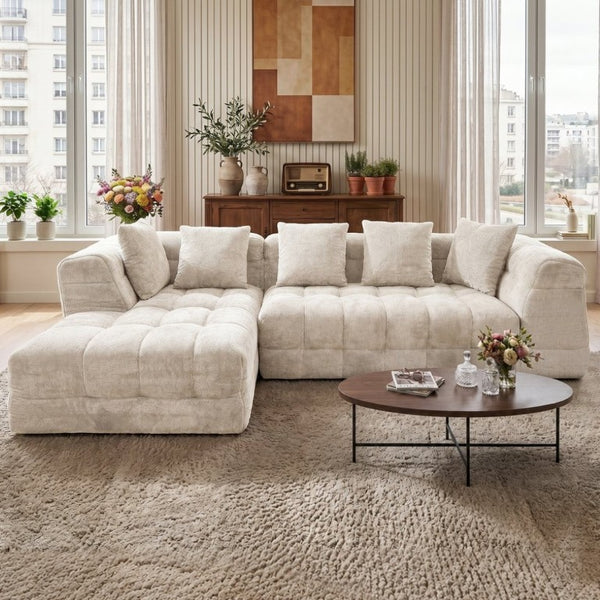 English Elm 104.7''Oversized Chenille Cloud Sectional Deep Seat Modular L-Shape Living Room Couch T6200S00011