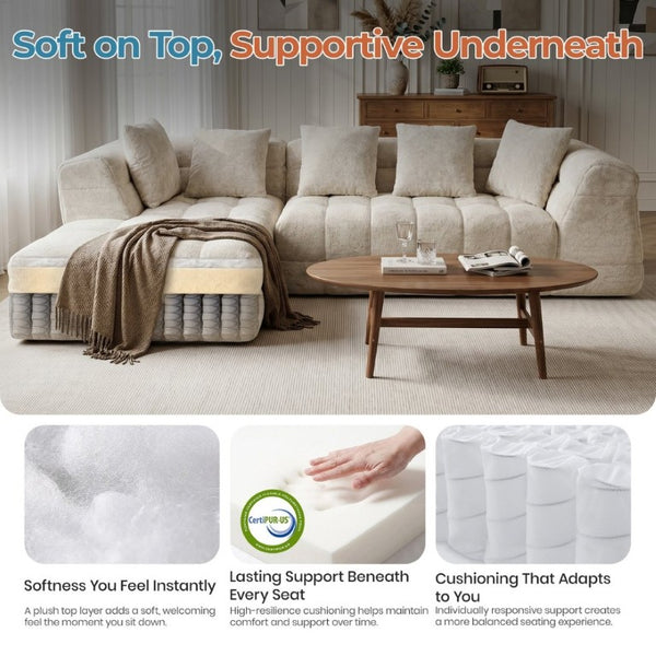 English Elm 104.7''Oversized Chenille Cloud Sectional Deep Seat Modular L-Shape Living Room Couch T6200S00011