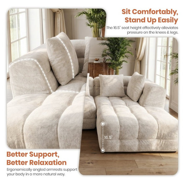 English Elm 104.7''Oversized Chenille Cloud Sectional Deep Seat Modular L-Shape Living Room Couch T6200S00011