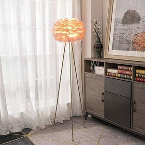 English Elm Modern Feather Shade Tripod Floor Lamp 60 Inch Golden Metal Base Glam Bedroom Accent T6202P540606