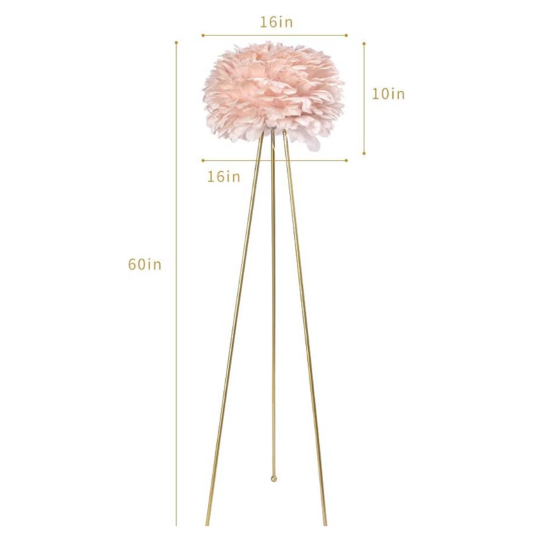 English Elm Modern Feather Shade Tripod Floor Lamp 60 Inch Golden Metal Base Glam Bedroom Accent T6202P540606