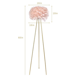 English Elm Modern Feather Shade Tripod Floor Lamp 60 Inch Golden Metal Base Glam Bedroom Accent T6202P540606