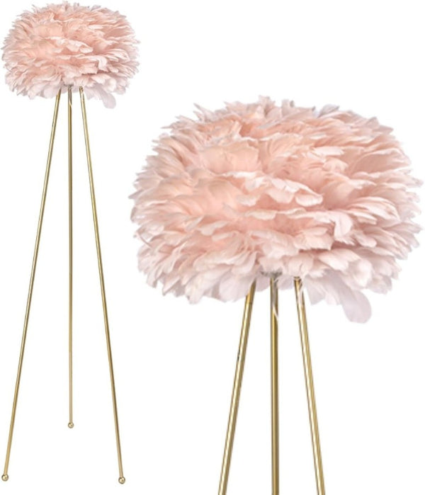 English Elm Modern Feather Shade Tripod Floor Lamp 60 Inch Golden Metal Base Glam Bedroom Accent T6202P540606