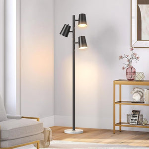 English Elm Modern Three Head Floor Lamp with Marble Base Black Pole 62 Inch Living Room Lighting T6202P542083
