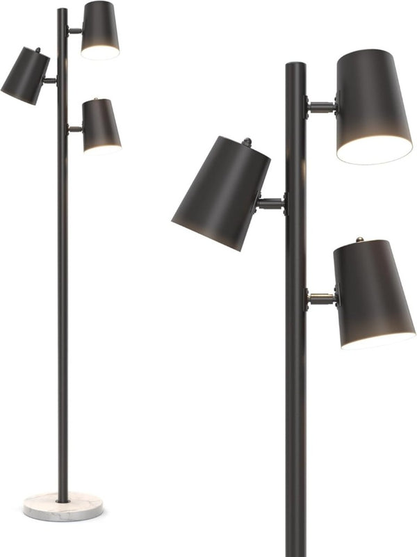 English Elm Modern Three Head Floor Lamp with Marble Base Black Pole 62 Inch Living Room Lighting T6202P542083