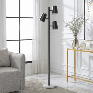 English Elm Modern Three Head Floor Lamp with Marble Base Black Pole 62 Inch Living Room Lighting T6202P542083