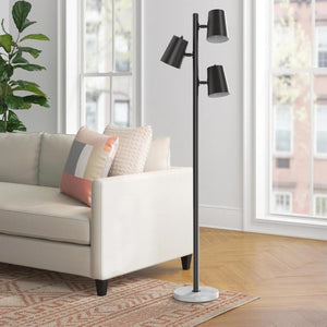 English Elm Modern Three Head Floor Lamp with Marble Base Black Pole 62 Inch Living Room Lighting T6202P542083