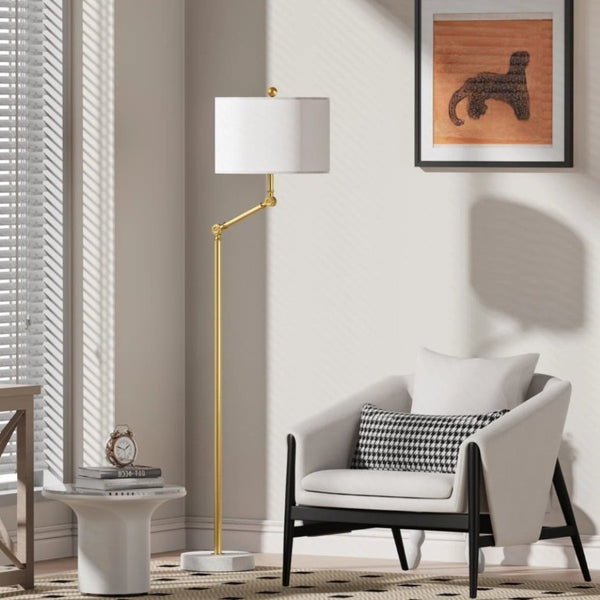 English Elm 64 Inch Triple Rotating Lamppost Floor Lamp with Marble Base and Dimmable Fabric Shade T6202P542505