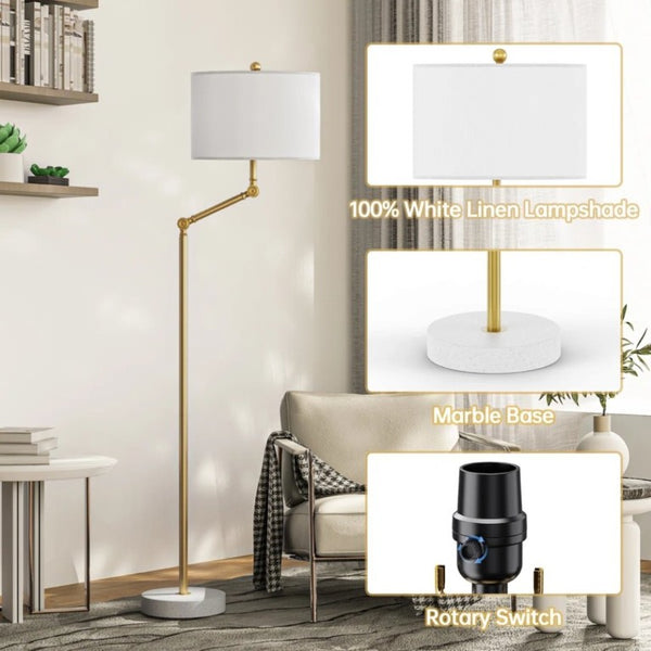 English Elm 64 Inch Triple Rotating Lamppost Floor Lamp with Marble Base and Dimmable Fabric Shade T6202P542505