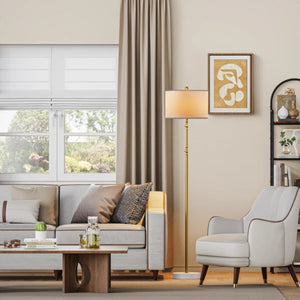 English Elm 64 Inch Triple Rotating Lamppost Floor Lamp with Marble Base and Dimmable Fabric Shade T6202P542505