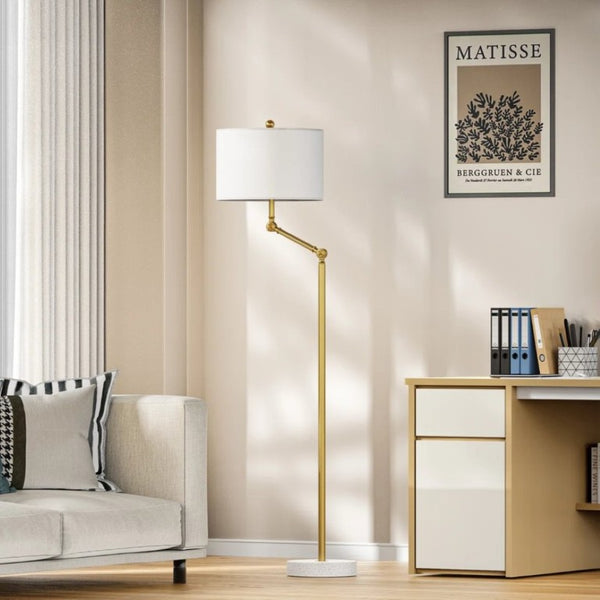 English Elm 64 Inch Triple Rotating Lamppost Floor Lamp with Marble Base and Dimmable Fabric Shade T6202P542505