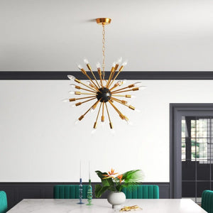 English Elm 8-Light Sputnik Chandelier Brushed Brass Matte Black Starburst Mid-Century Dining Room T6202P542520