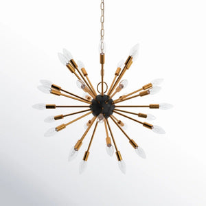 English Elm 8-Light Sputnik Chandelier Brushed Brass Matte Black Starburst Mid-Century Dining Room T6202P542520