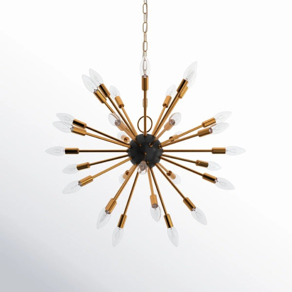 English Elm 8-Light Sputnik Chandelier Brushed Brass Matte Black Starburst Mid-Century Dining Room T6202P542520