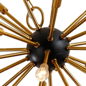 English Elm 8-Light Sputnik Chandelier Brushed Brass Matte Black Starburst Mid-Century Dining Room T6202P542520