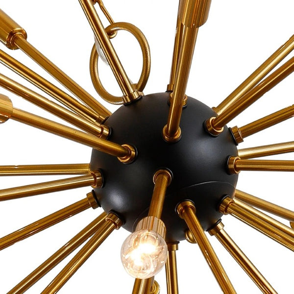 English Elm 8-Light Sputnik Chandelier Brushed Brass Matte Black Starburst Mid-Century Dining Room T6202P542520