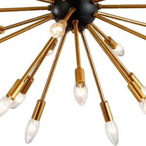 English Elm 8-Light Sputnik Chandelier Brushed Brass Matte Black Starburst Mid-Century Dining Room T6202P542520
