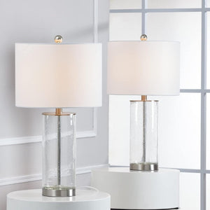 English Elm 23.25 Inch Seeded Bubble Glass Table Lamp Set Two Dimmable Nickel Bedside Lights T6202P542529