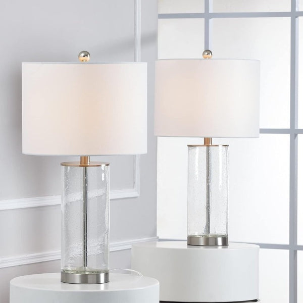 English Elm 23.25 Inch Seeded Bubble Glass Table Lamp Set Two Dimmable Nickel Bedside Lights T6202P542529