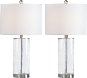English Elm 23.25 Inch Seeded Bubble Glass Table Lamp Set Two Dimmable Nickel Bedside Lights T6202P542529