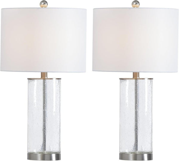 English Elm 23.25 Inch Seeded Bubble Glass Table Lamp Set Two Dimmable Nickel Bedside Lights T6202P542529
