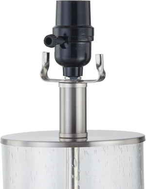 English Elm 23.25 Inch Seeded Bubble Glass Table Lamp Set Two Dimmable Nickel Bedside Lights T6202P542529