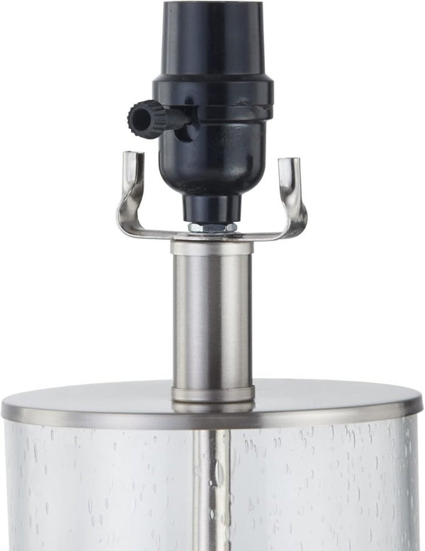 English Elm 23.25 Inch Seeded Bubble Glass Table Lamp Set Two Dimmable Nickel Bedside Lights T6202P542529
