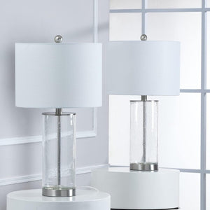 English Elm 23.25 Inch Seeded Bubble Glass Table Lamp Set Two Dimmable Nickel Bedside Lights T6202P542529